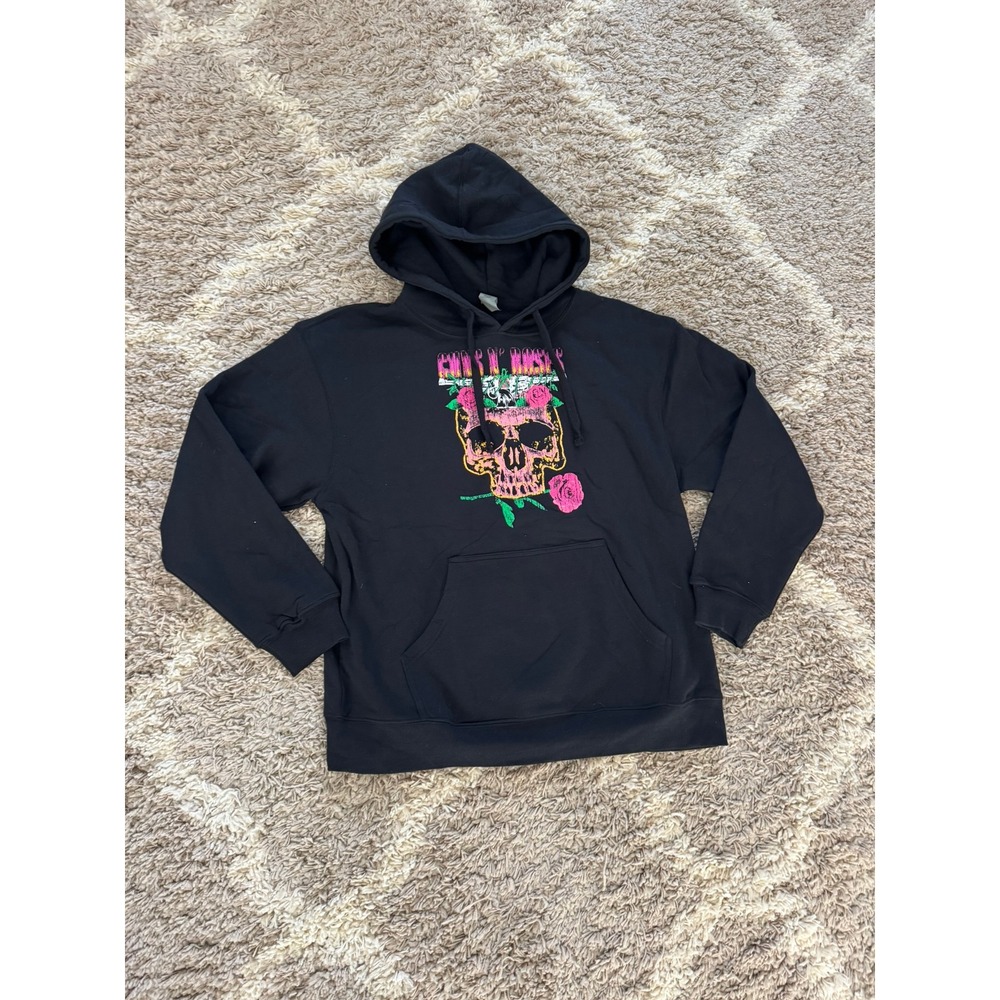 Guns N Roses US Tour 1991 Skull Roses Black Pullover Hoodie Size L - Picture 5 of 5
